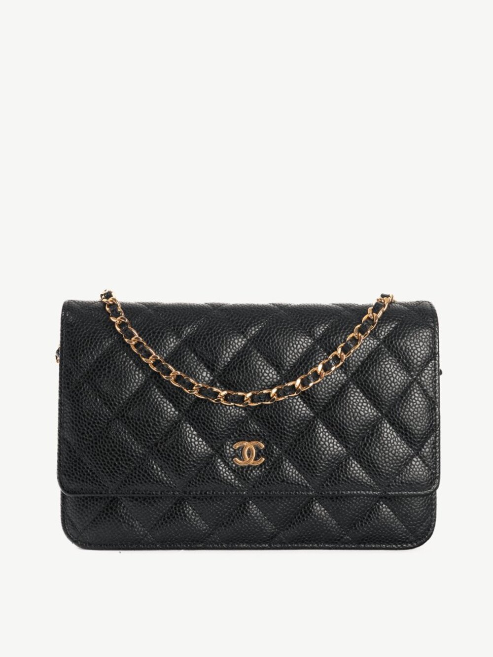 Chanel Black Quilted Caviar Leather GHW Wallet-On-Chain
